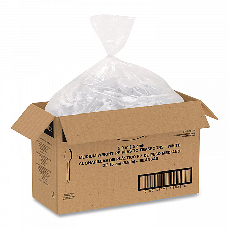 Style Setter Medium Weight Polypropylene Cutlery, Teaspoon, Plastic, White, 1,000/Carton (S6OW)