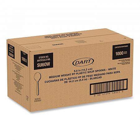 Style Setter Medium Weight Polypropylene Cutlery, Soup Spoon, Plastic, White, 1,000/Carton (SU6OW)
