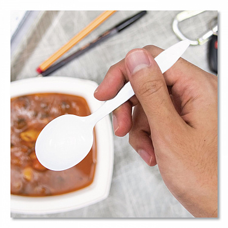 Style Setter Medium Weight Polypropylene Cutlery, Soup Spoon, Plastic, White, 1,000/Carton (SU6OW)