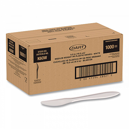 Style Setter Medium Weight Polypropylene Cutlery, Knife, Plastic, White, 1,000/Carton (K6OW)