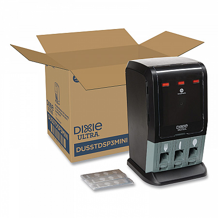 Tri-Tower Mini Dispenser, Holds Forks/Knives/Spoons or Sporks, 13.15 x 31.03 x 17.5, Black/Gray (DUSSTDSP3MIN)