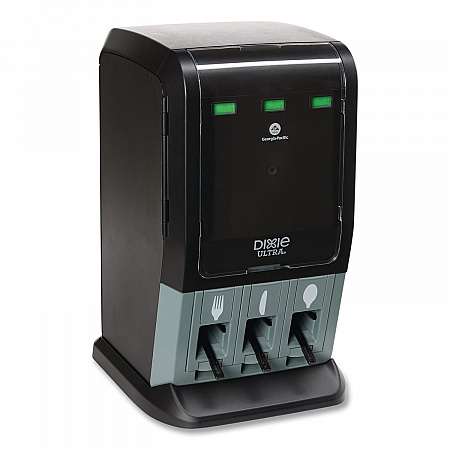 Tri-Tower Mini Dispenser, Holds Forks/Knives/Spoons or Sporks, 13.15 x 31.03 x 17.5, Black/Gray (DUSSTDSP3MIN)