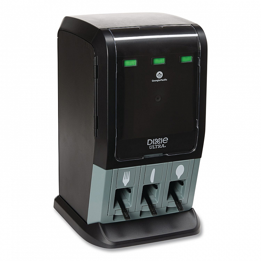 Tri-Tower Mini Dispenser, Holds Forks/Knives/Spoons or Sporks, 13.15 x 31.03 x 17.5, Black/Gray (DUSSTDSP3MIN)