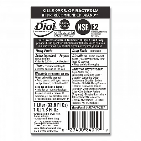 Gold Antibacterial Liquid Hand Soap, 1 L, 8/Carton (84019)
