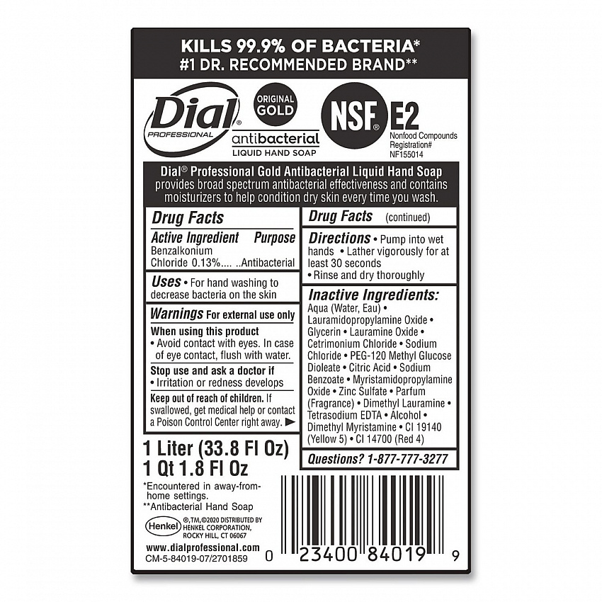 Gold Antibacterial Liquid Hand Soap, 1 L, 8/Carton (84019)