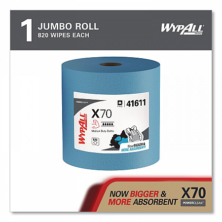 X70 Cloths, Jumbo Roll, 12.4 x 12.2, Blue, 820/Roll (41611)