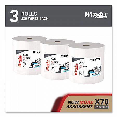 X70 Wipers in a Bucket Refills, No Bucket, 13 x 10, Unscented, White, 220/Rolls, 3 Rolls/Carton (83571)