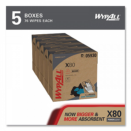 Power Clean X80 Heavy Duty Cloths, HYDROKNIT, POP-UP Box, 8.34 x 16.8, Red, 76/Box, 5 Box/Carton (05930)