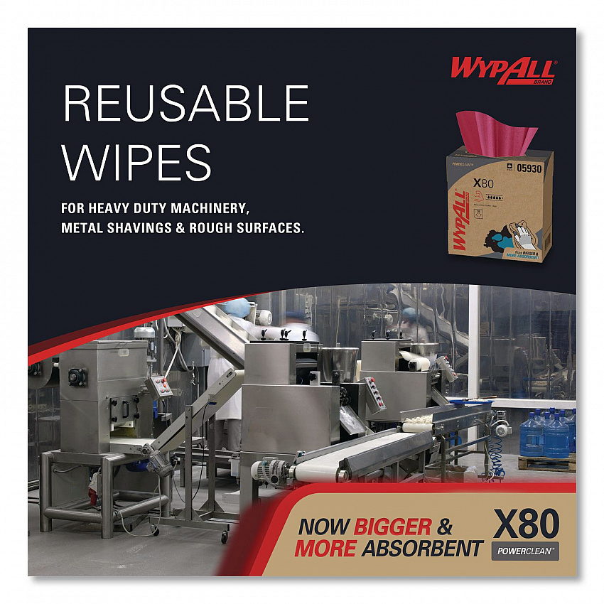 Power Clean X80 Heavy Duty Cloths, HYDROKNIT, POP-UP Box, 8.34 x 16.8, Red, 76/Box, 5 Box/Carton (05930)