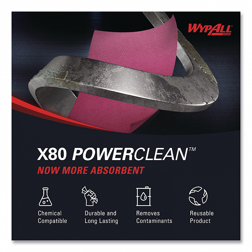Power Clean X80 Heavy Duty Cloths, HYDROKNIT, POP-UP Box, 8.34 x 16.8, Red, 76/Box, 5 Box/Carton (05930)