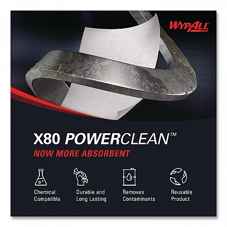 Power Clean X80 Heavy Duty Cloths, Jumbo Roll, 12.4 x 12.2, White, 455/Roll (41025)