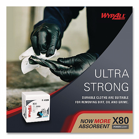 Power Clean X80 Heavy Duty Cloths, 1/4 Fold, 12.5 x 12, White, 50/Box, 4 Boxes/Carton (41026)