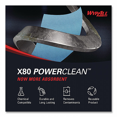 Power Clean X80 Heavy Duty Cloths, 11.1 x 16.8, Blue, 152 Wipers/Carton (41041)