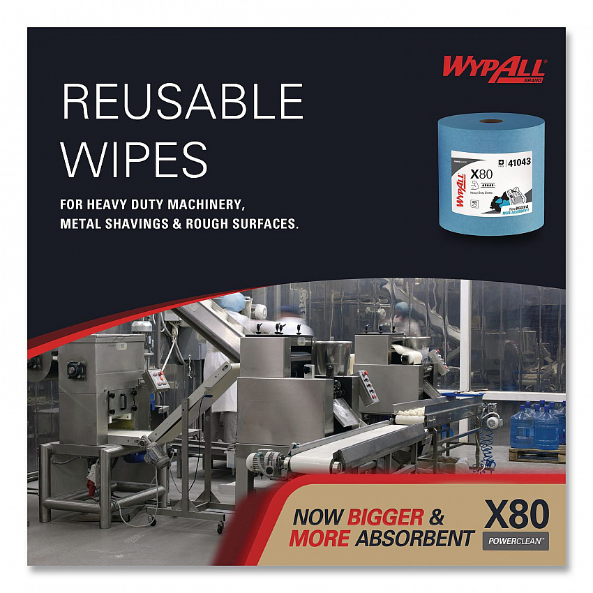Power Clean X80 Heavy Duty Cloths, Jumbo Roll, 12.4 x 12.2, Blue, 455/Roll (41043)