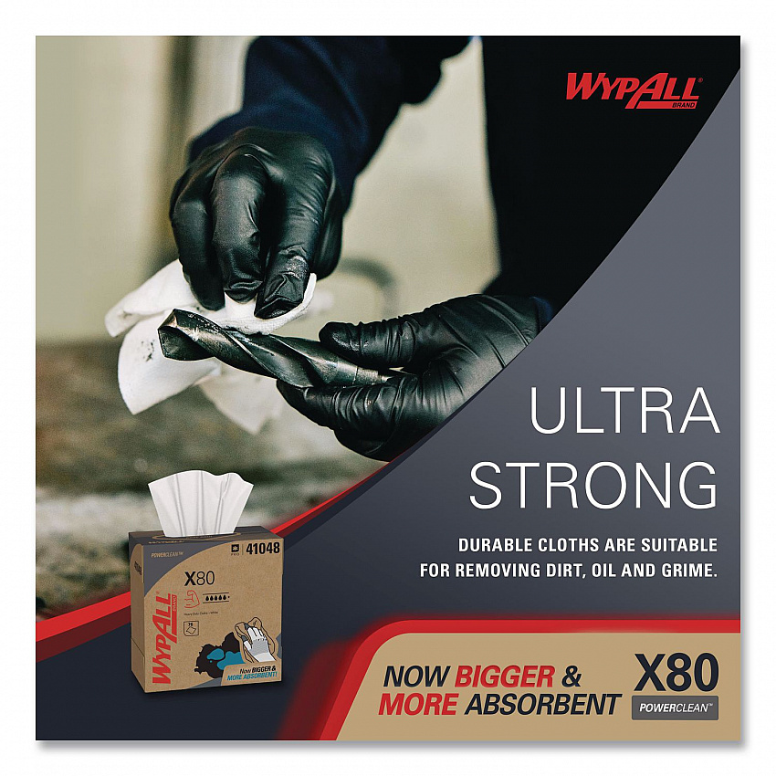 Power Clean X80 Cloths, HYDROKNIT, POP-UP Box, 8.34 x 16.8, White, 76/Box, 5 Boxes/Carton (41048)
