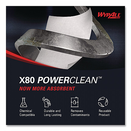 Power Clean X80 Cloths, HYDROKNIT, POP-UP Box, 8.34 x 16.8, White, 76/Box, 5 Boxes/Carton (41048)