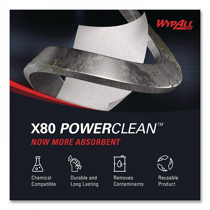Power Clean X80 Cloths, HYDROKNIT, POP-UP Box, 8.34 x 16.8, White, 76/Box, 5 Boxes/Carton (41048)