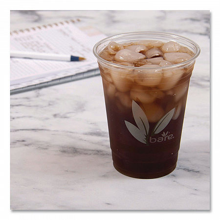 Bare Eco-Forward RPET Cold Cups, 16 oz to 18 oz, Plastic, Leaf Design, 50/Pack (RTP16DBAREPK)