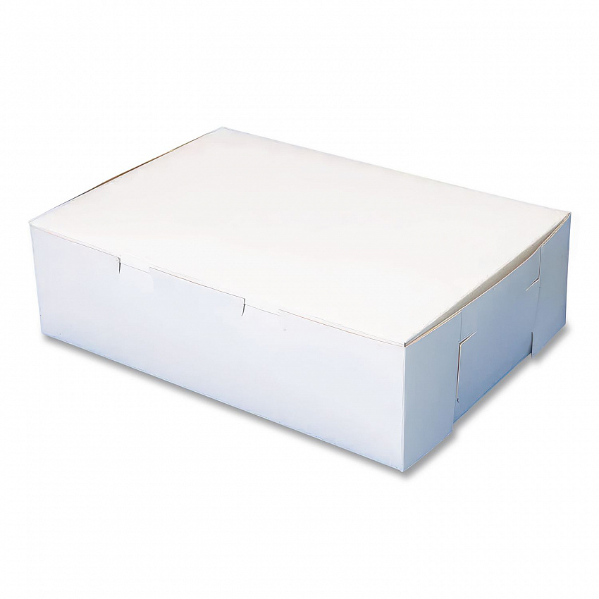 White One-Piece Non-Window Bakery Boxes, 1/4-Sheet Cake Box, 14 x 10 x 4, White, Paper, 100/Carton (1025)