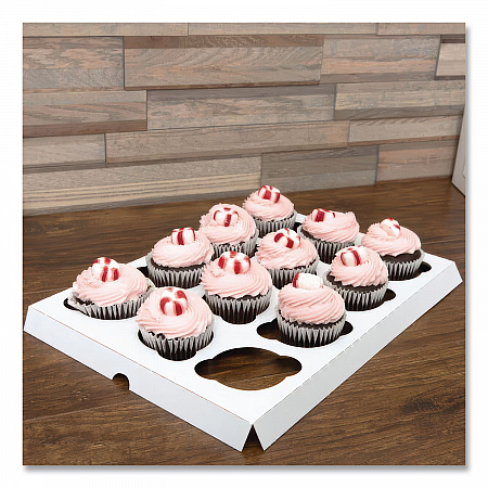 Cupcake Holder Inserts, 12-Cupcake Holder, 9.88 x 13.88 x 0.88, White/Brown, Paper, 200/Carton (10016)