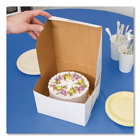 White One-Piece Non-Window Bakery Boxes, 8 x 8 x 4, White, Paper, 250/Carton (0941)