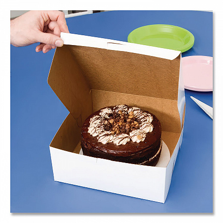White One-Piece Non-Window Bakery Boxes, 10 x 10 x 3, White, Paper, 200/Carton (0971)