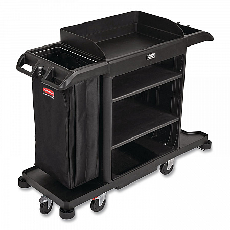 Full-Size Housekeeping Cart, Plastic, 3 Shelves, 1 Bin, 24.4 x 62.4 x 49, Black (2202581)