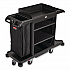 Full-Size Housekeeping Cart, Plastic, 3 Shelves, 1 Bin, 24.4 x 62.4 x 49, Black (2202581)