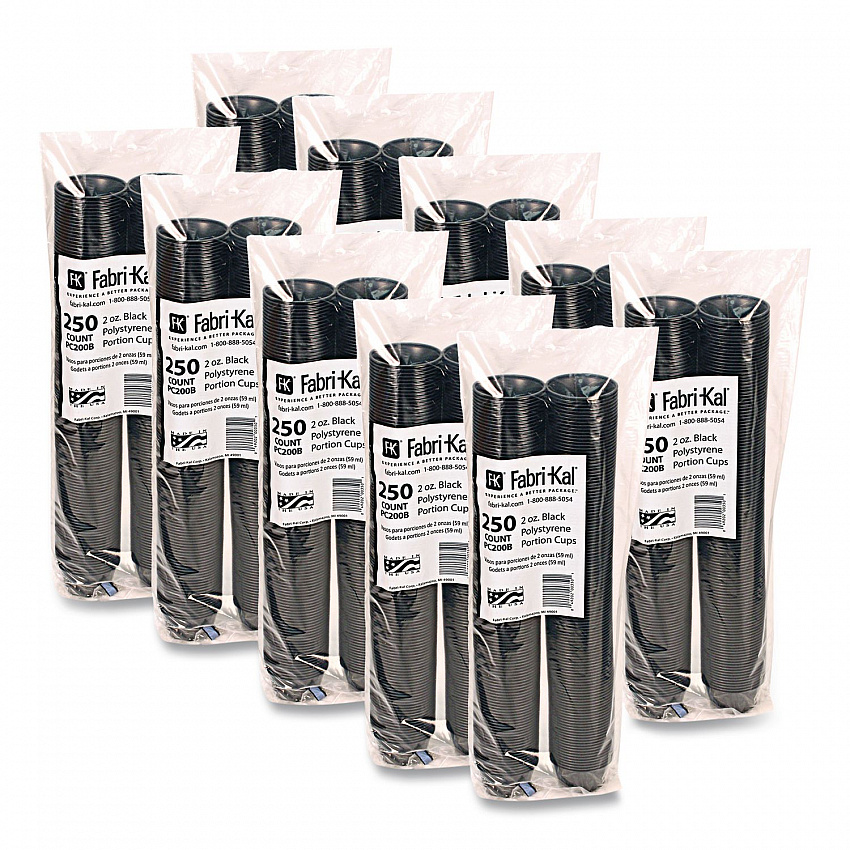 Portion Cups, 2 oz, Plastic, Black, 250/Sleeve, 10 Sleeves/Carton (PC200B)