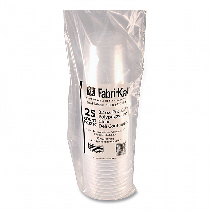 Microwavable Deli Containers, 32 oz, 4.6" Diameter x 5.6" h, Clear, Plastic, 500/Carton (PK32TC)
