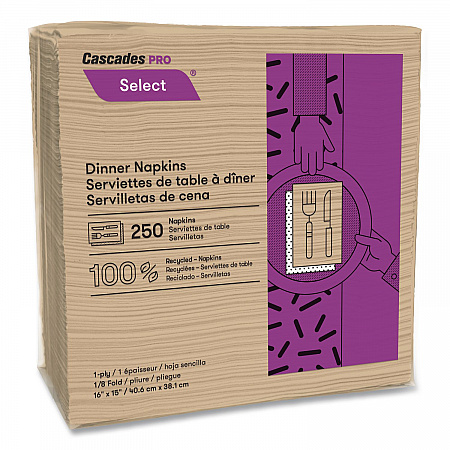 Select Dinner Napkins, 1-Ply, 16 x 15, Natural Brown, 250/Pack, 12 Packs/Carton (N055)