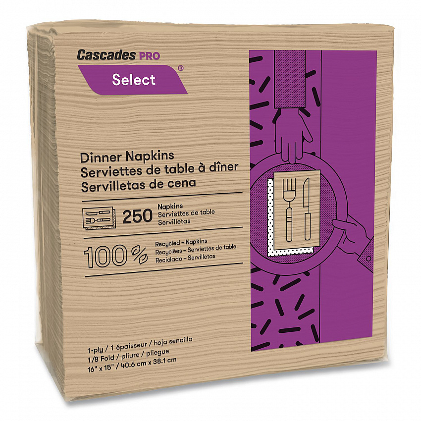 Select Dinner Napkins, 1-Ply, 16 x 15, Natural Brown, 250/Pack, 12 Packs/Carton (N055)