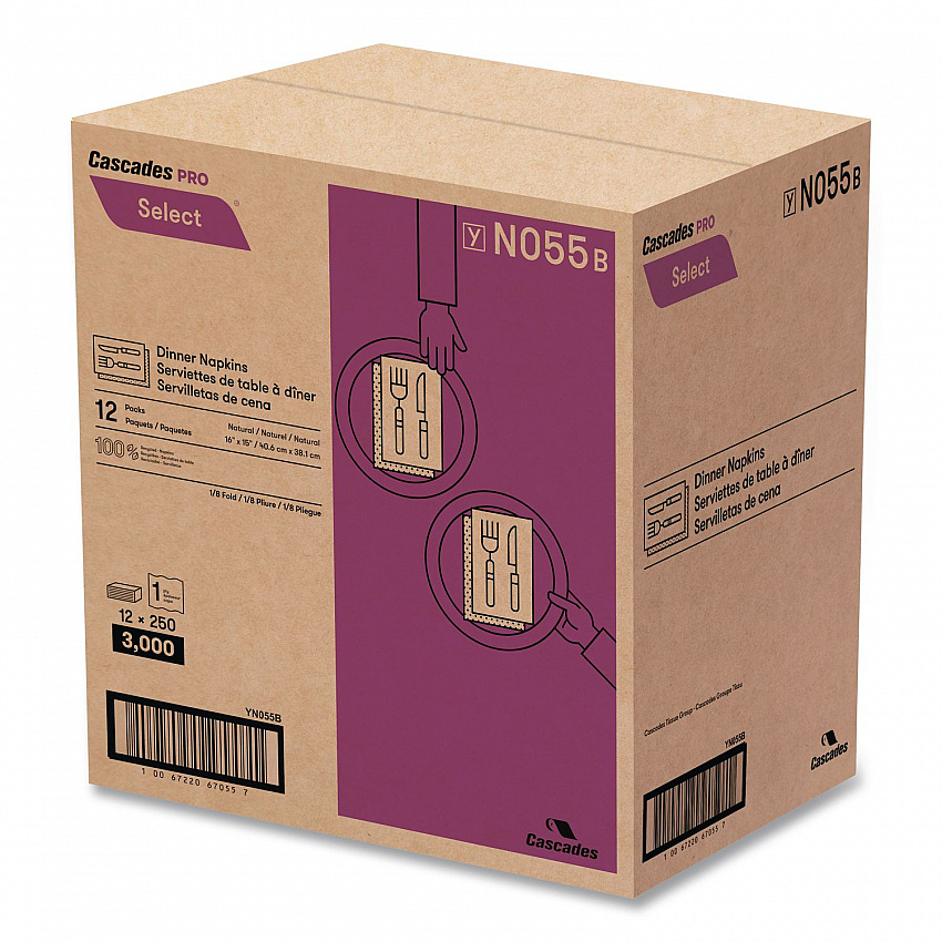 Select Dinner Napkins, 1-Ply, 16 x 15, Natural Brown, 250/Pack, 12 Packs/Carton (N055)