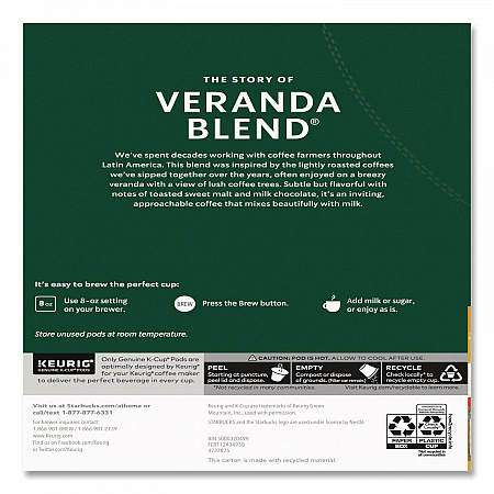 Veranda Blend Coffee K-Cups, 24/Box, 4 Box/Carton (011111159CT)