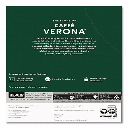 Caffe Verona Coffee K-Cups Pack, 24/Box, 4 Boxes/Carton (011111160CT)
