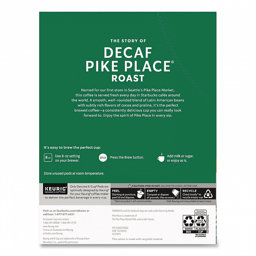 Pike Place Decaf Coffee K-Cups Pack, 24/Box (011111161)