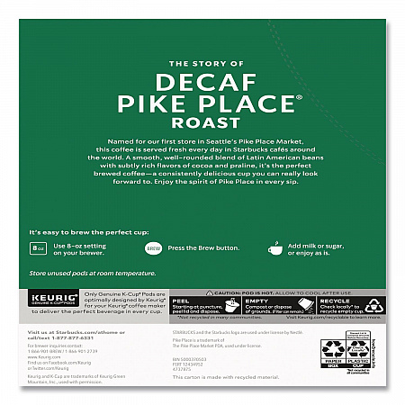 Pike Place Decaf Coffee K-Cups, 96/Carton (011111161CT)