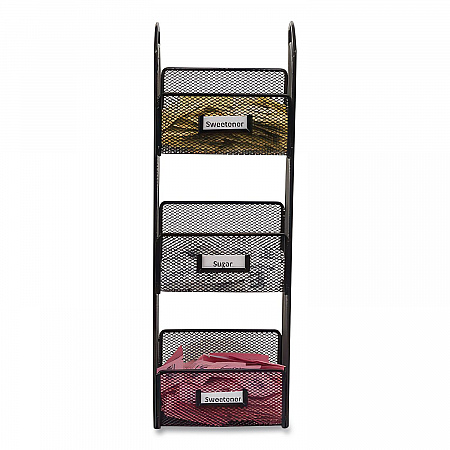 Onyx Breakroom Organizers, 3 Compartments, 6 x 6 x 18, Steel Mesh, Black (3290BL)