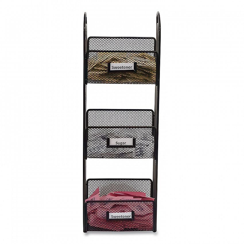 Onyx Breakroom Organizers, 3 Compartments, 6 x 6 x 18, Steel Mesh, Black (3290BL)