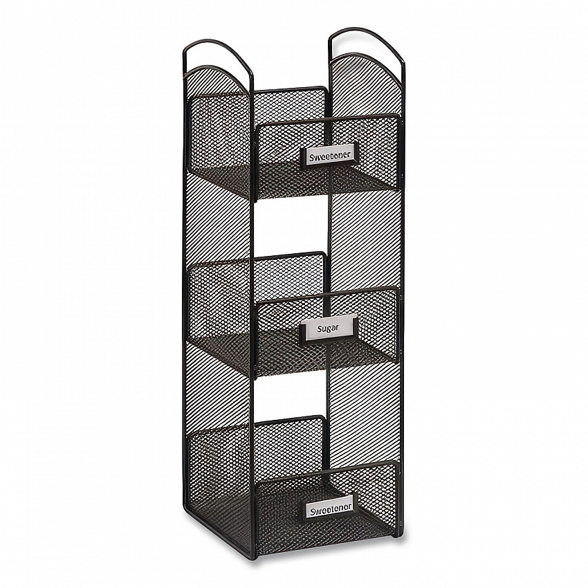 Onyx Breakroom Organizers, 3 Compartments, 6 x 6 x 18, Steel Mesh, Black (3290BL)