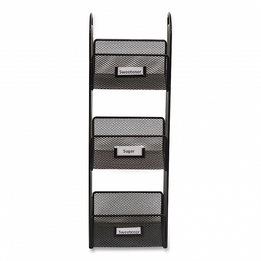 Onyx Breakroom Organizers, 3 Compartments, 6 x 6 x 18, Steel Mesh, Black (3290BL)