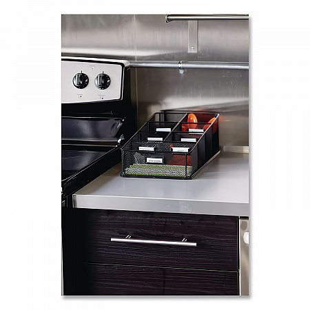 Onyx Breakroom Organizers, 7 Compartments, 16 x 8.5 x 5.25, Steel Mesh, Black (3291BL)