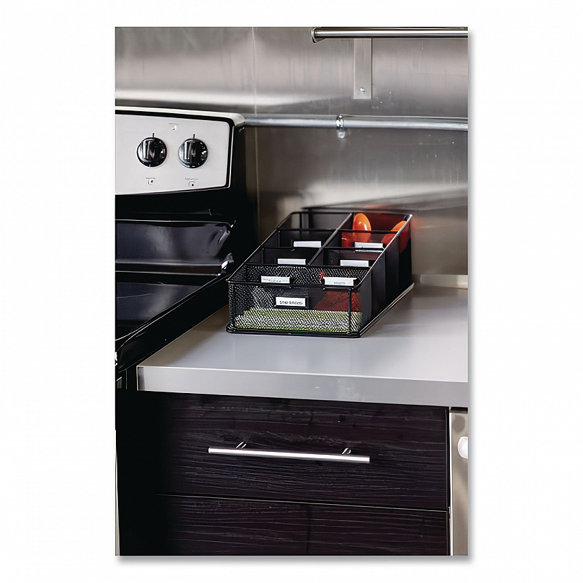 Onyx Breakroom Organizers, 7 Compartments, 16 x 8.5 x 5.25, Steel Mesh, Black (3291BL)