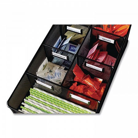 Onyx Breakroom Organizers, 7 Compartments, 16 x 8.5 x 5.25, Steel Mesh, Black (3291BL)