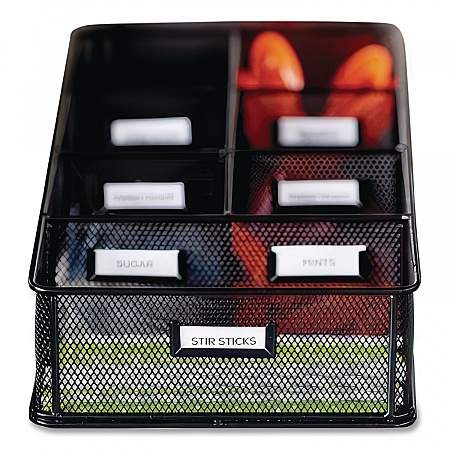 Onyx Breakroom Organizers, 7 Compartments, 16 x 8.5 x 5.25, Steel Mesh, Black (3291BL)