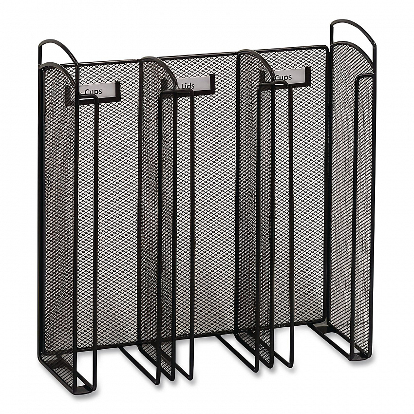 Onyx Breakroom Organizers, 3 Compartments, 12.75 x 4.5 x 13.25, Steel Mesh, Black (3292BL)