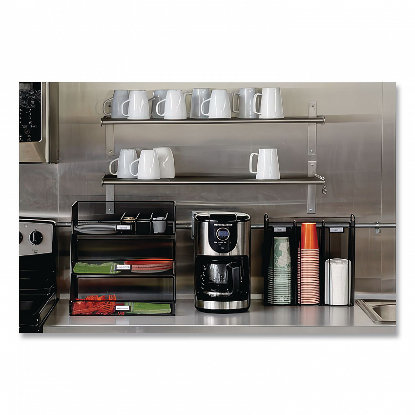 Onyx Breakroom Organizers, 3 Compartments, 12.75 x 4.5 x 13.25, Steel Mesh, Black (3292BL)