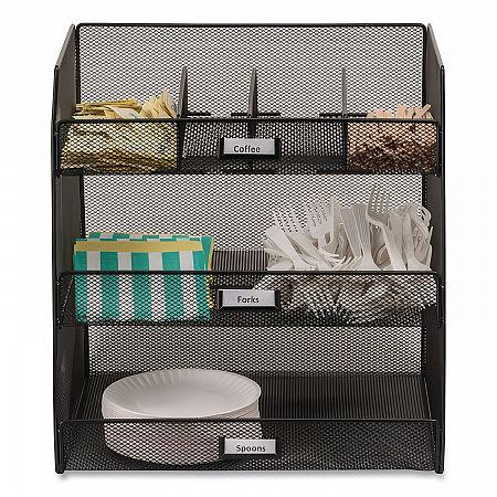 Onyx Breakroom Organizers, 3 Compartments,14.63 x 11.75 x 15, Steel Mesh, Black (3293BL)