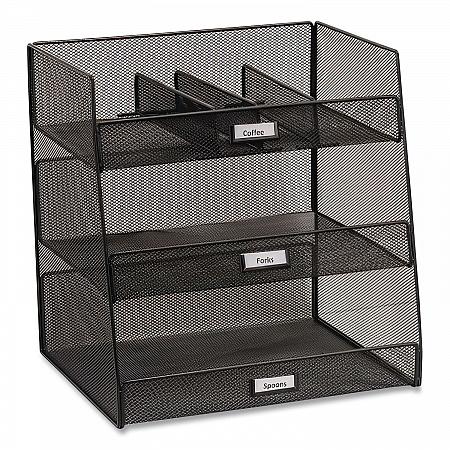 Onyx Breakroom Organizers, 3 Compartments,14.63 x 11.75 x 15, Steel Mesh, Black (3293BL)