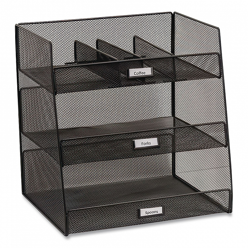 Onyx Breakroom Organizers, 3 Compartments,14.63 x 11.75 x 15, Steel Mesh, Black (3293BL)